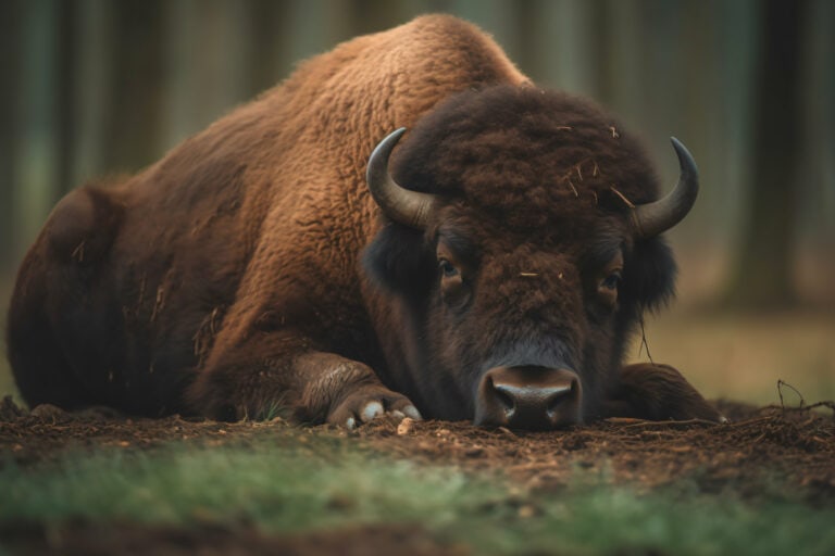 bison-is-lying-ground-forest